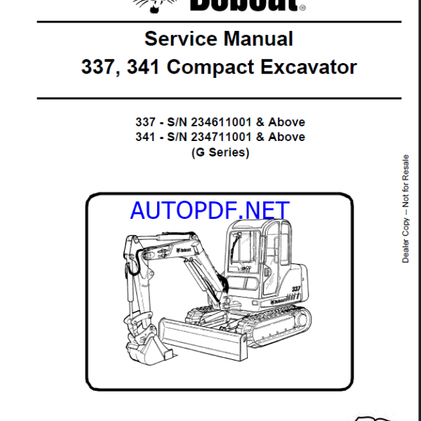 Bobcat 341 Excavator Service Manual (6902741) (SN 234711001-234799999)