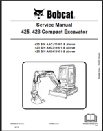 Bobcat 425 Excavator Service Manual (6986952) (SN A9K311001-A9K399999)