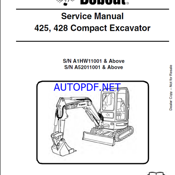 Bobcat 428 Excavator Service Manual (6904866) (SN A1HW11001-A1HW99999)