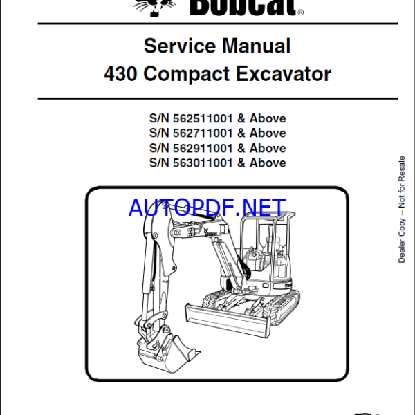 Bobcat 430 Excavator Service Manual (6902318) (SN 562711001-562799999)