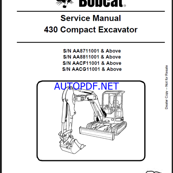 Bobcat 430 Excavator Service Manual (6986955) (SN AACF11001-AACF99999)
