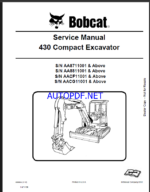 Bobcat 430 Excavator Service Manual (6986955) (SN AACG11001-AACG99999)