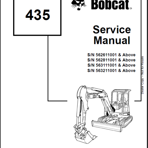 Bobcat 435 Excavator Service Manual (6902331) (SN 562611001-562699999)