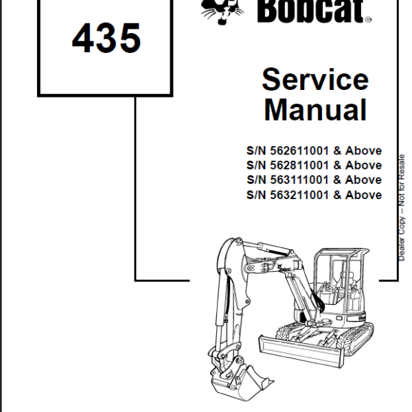 Bobcat 435 Excavator Service Manual (6902331) (SN 562811001-562899999)