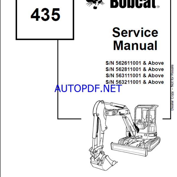 Bobcat 435 Excavator Service Manual (6902331) (SN 563211001-563299999)