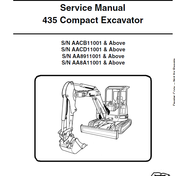 Bobcat 435 Excavator Service Manual (6986749) (SN AA8A11001-AA8A99999)