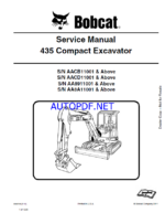Bobcat 435 Excavator Service Manual (6986749) (SN AA8911001-AA8999999)
