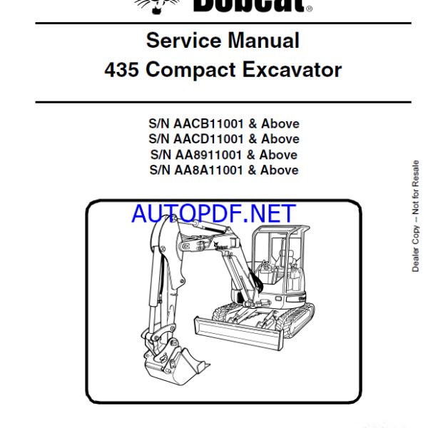 Bobcat 435 Excavator Service Manual (6986749) (SN AA8911001-AA8999999)