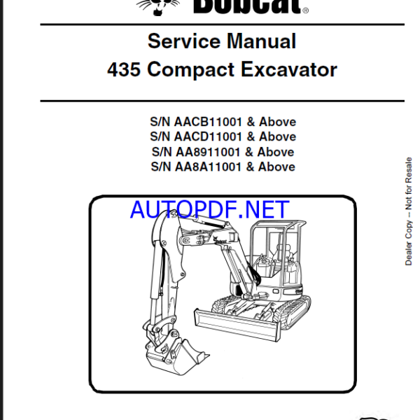 Bobcat 435 Excavator Service Manual (6986749) (SN AACB11001-AACB99999)