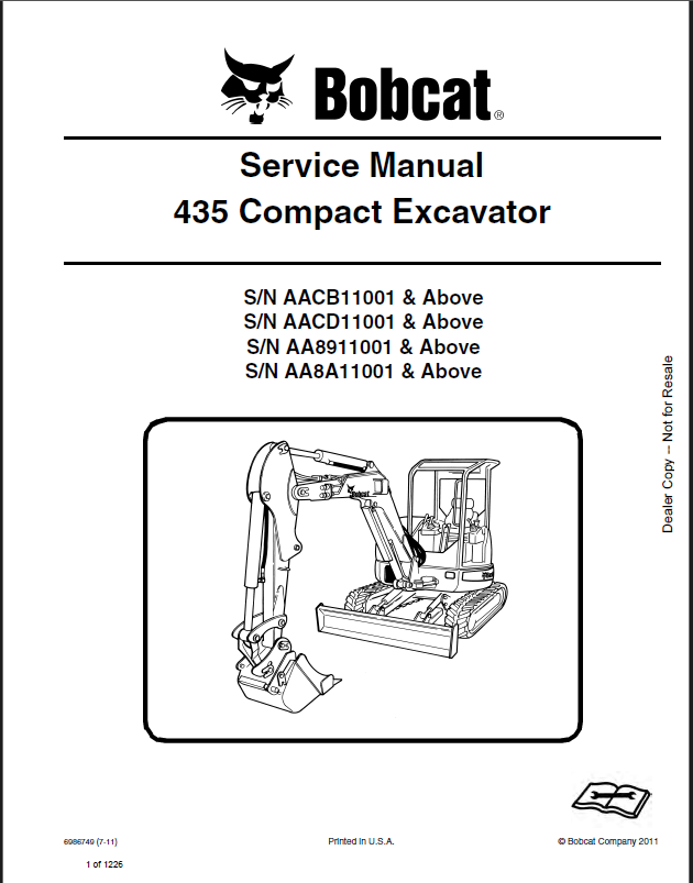 Bobcat 435 Excavator Service Manual (6986749) (SN AACD11001-AACD99999)