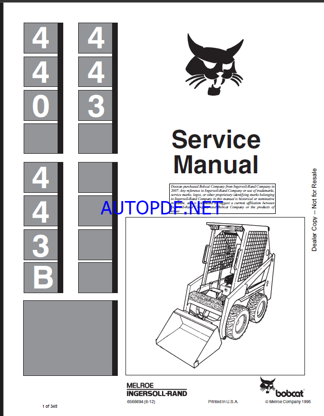 Bobcat 440 Loader Service Manual (6566694) (SN 502811001-502899999)