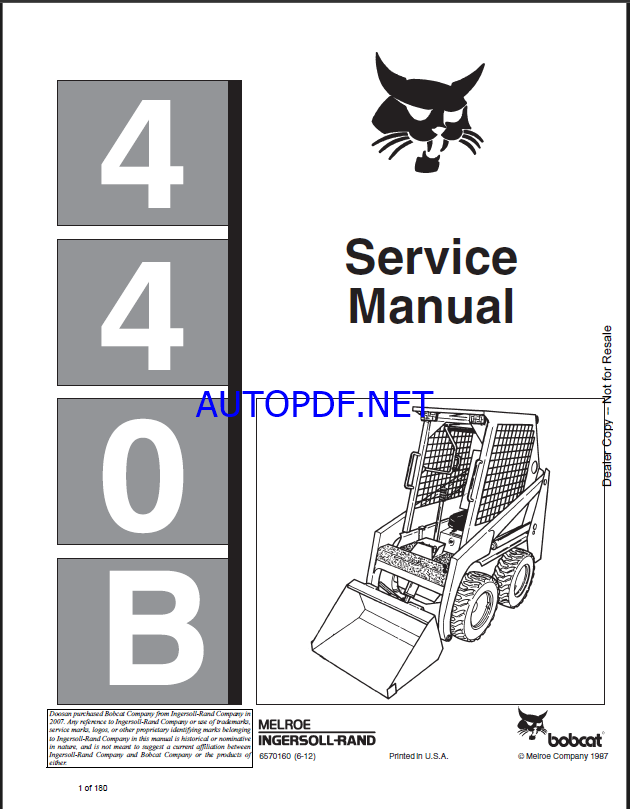 Bobcat 440 Loader Service Manual (6570160) (SN 503813001-503899999)