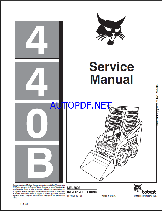 Bobcat 440 Loader Service Manual (6570160) (SN 505214001-505299999)