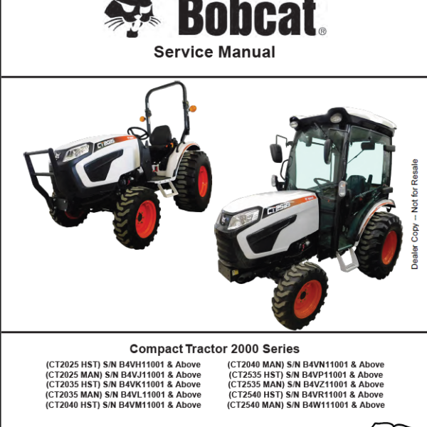 Bobcat CT2535 Compact Tractor Service Manual (7371865) (SN B4VP11001-B4VP99999)