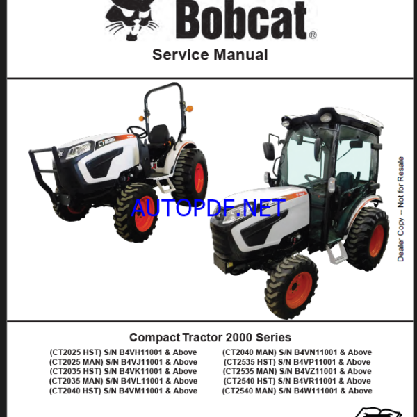 Bobcat CT2040 Compact Tractor Service Manual (7371865) (SN B4VM11001-B4VM99999)