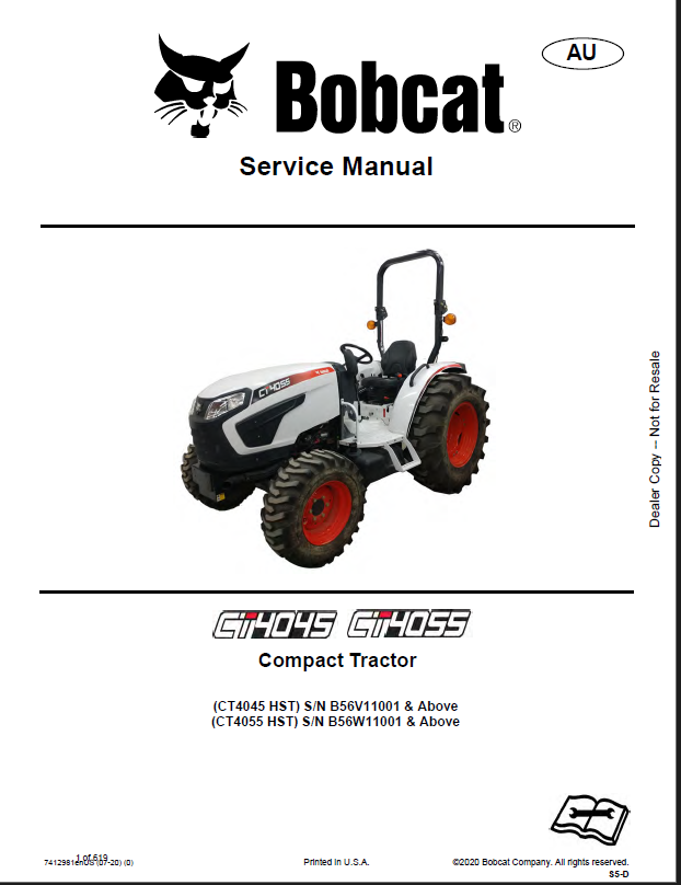 Bobcat CT4055 Compact Tractor Service Manual (7412981) (SN B56W11001-B56W99999)