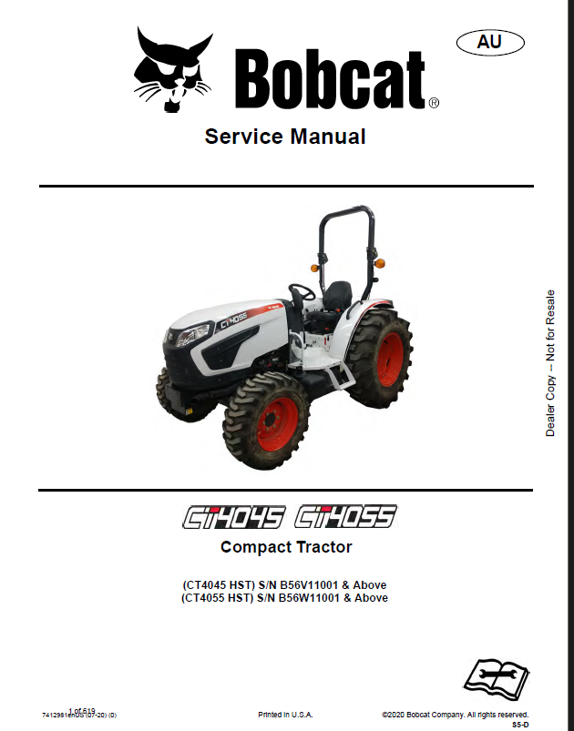 Bobcat CT4045 Compact Tractor Service Manual (7412981) (SN B56V11001-B56V99999)