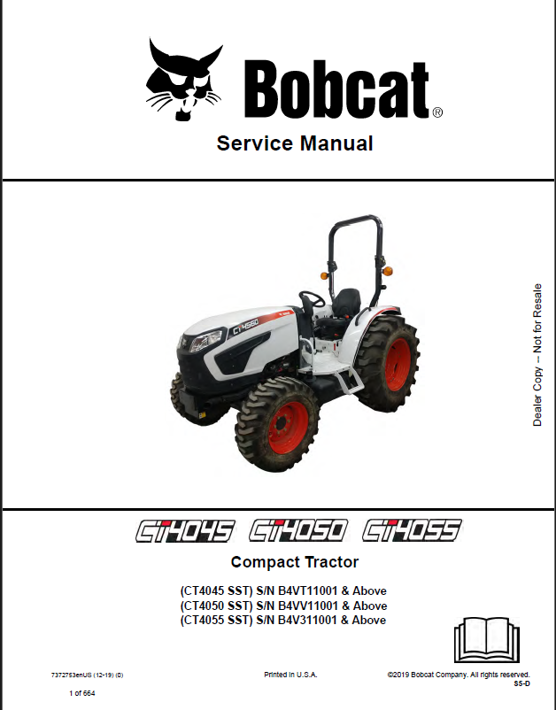 Bobcat CT4045 Compact Tractor Service Manual (7372753) (SN B4VT11001-B4VT99999)