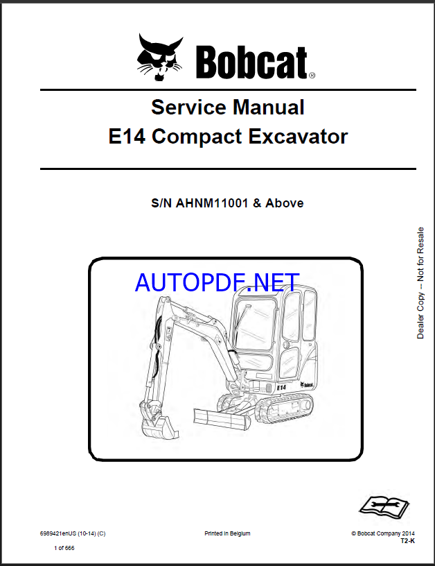 Bobcat E14 Excavator Service Manual (6989421) (SN AHNM11001-AHNM99999)