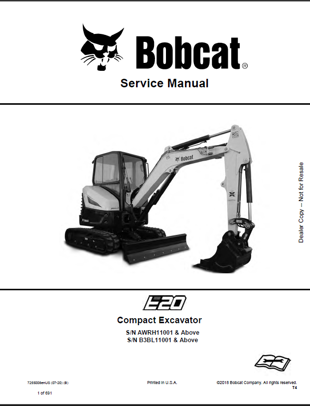 Bobcat CT5545 Compact Tractor Service Manual (7372814) (SN B4W411001-B4W499999)