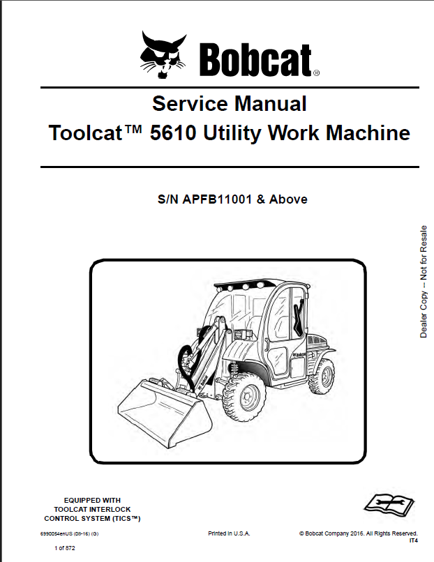 Bobcat 5610 Toolcat™ Utility Work Machine Service Manual (6990054) (SN APFB11001-APFB99999)