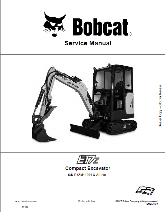 Bobcat E17z Excavator Service Manual (7416737) (SN B4ZM11001-B4ZM99999)