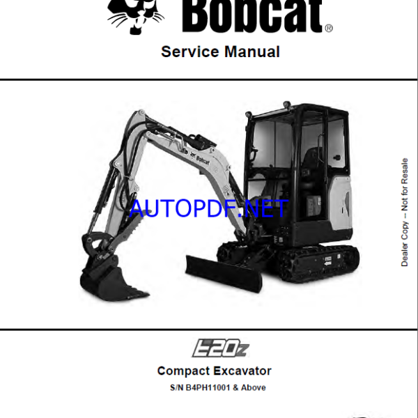 Bobcat E20z Excavator Service Manual (7359012) (SN B4PH11001-B4PH99999)