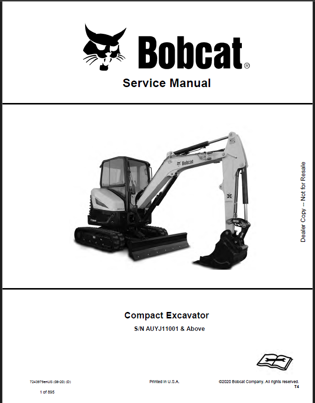 Bobcat E32i Excavator Service Manual (7243979) (SN AUYJ11001-AUYJ99999)