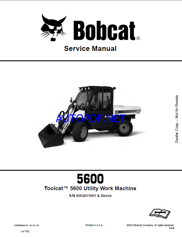 Bobcat 5600 Toolcat™ Utility Work Machine Service Manual (6990860) (SN AHG811001-AHG899999)