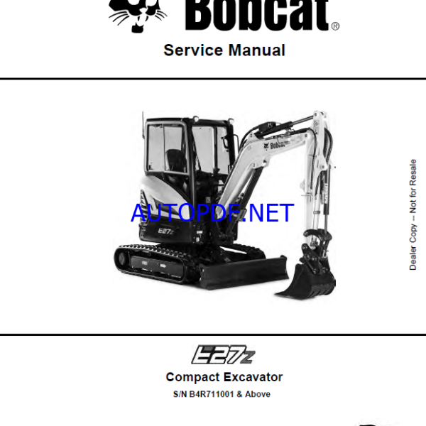 Bobcat E27z Excavator Service Manual (7354905) (SN B4R711001-B4R799999)