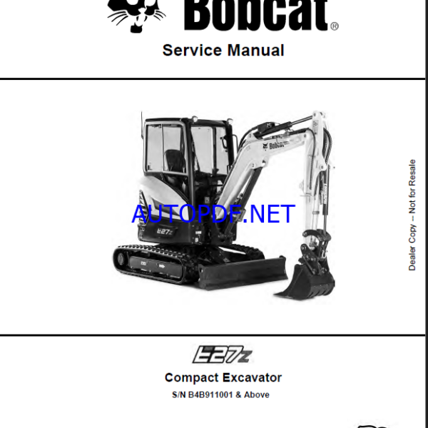 Bobcat E27z Excavator Service Manual (7349963) (SN B4B911001-B4B999999)