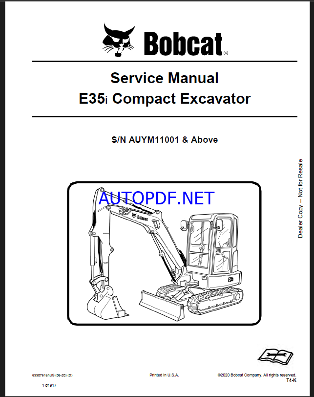 Bobcat E35i Excavator Service Manual (6990761) (SN AUYM11000-AUYM99999)