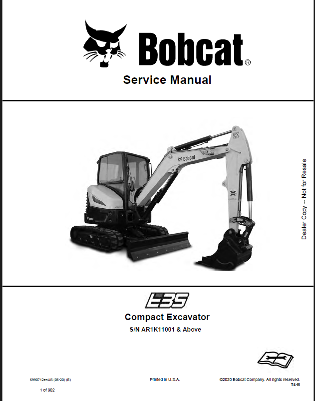 Bobcat E35 Excavator Service Manual (6990712) (SN AR1K11001-AR1K99999)