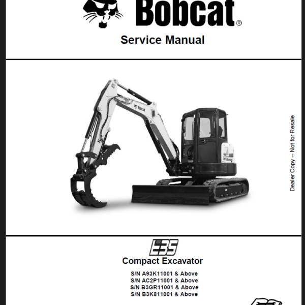 Bobcat E35 Excavator Service Manual (6987276) (SN B3K811001-B3K899999)