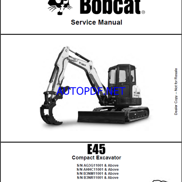 Bobcat E45 Excavator Service Manual (6989437) (SN AHHC11001-AHHC99999)