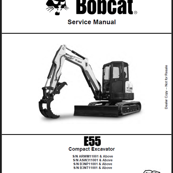 Bobcat E55 Excavator Service Manual (6990093) (SN B3NT11001-B3NT99999)