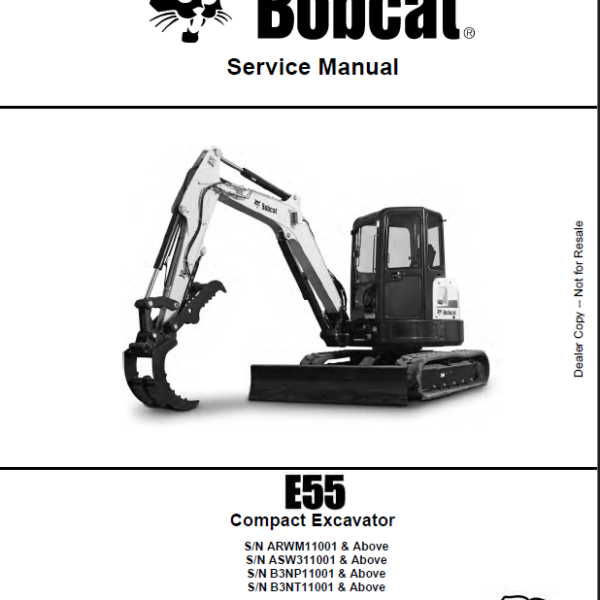 Bobcat E50 Excavator Service Manual (7336771) (SN B4GP11001-B4GP99999)
