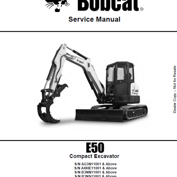 Bobcat E50 Excavator Service Manual (6989441) (SN B3NS11001-B3NS99999)