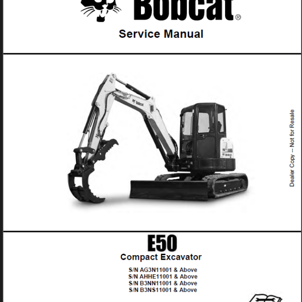 Bobcat E50 Excavator Service Manual (6989441) (SN B3NN11001-B3NN99999)