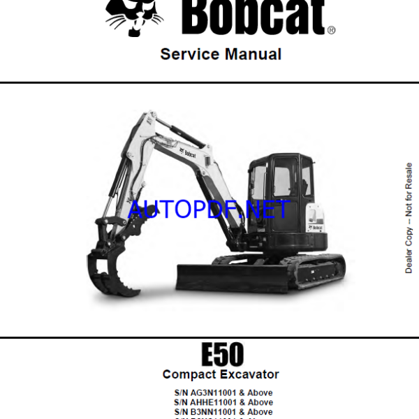 Bobcat E50 Excavator Service Manual (6989441) (SN AG3N11001-AG3N99999)