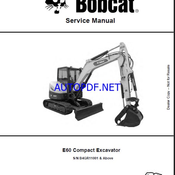 Bobcat E60 Excavator Service Manual (7407587) (SN B4GR11001-B4GR99999)