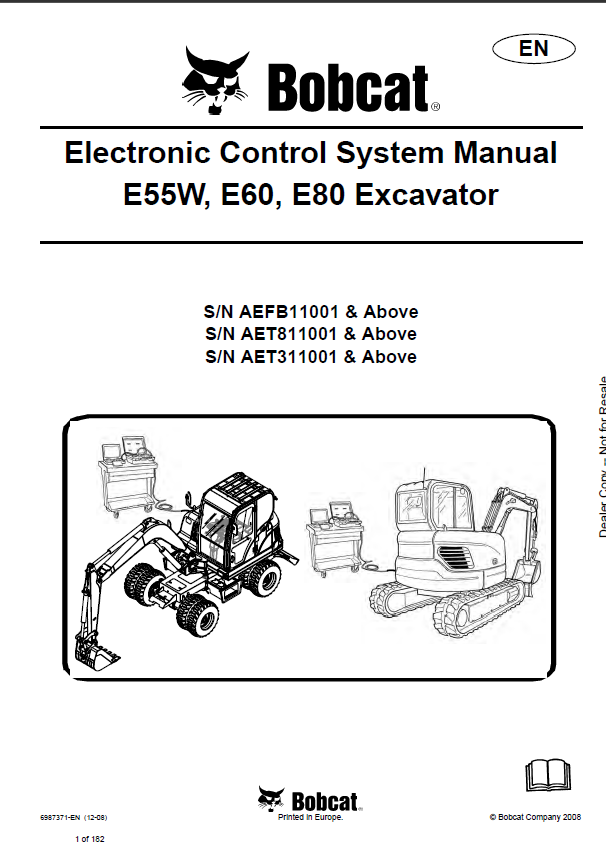 Bobcat E60 Excavator Service Manual (6987371) (SN AET811001-AET899999)