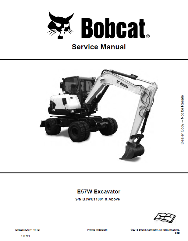 Bobcat E57W Excavator Service Manual (7280536) (SN B3WU11001-B3WU99999)