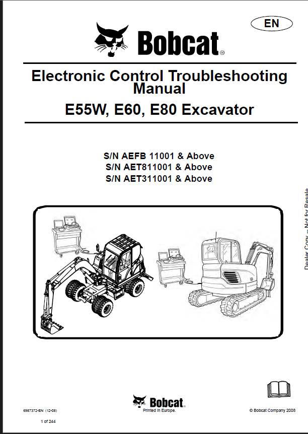 Bobcat E55W Excavator Service Manual (6987372) (SN AEFB11001-AEFB99999)
