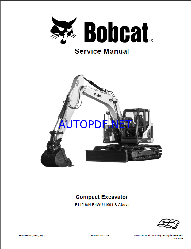Bobcat E55 Excavator Service Manual (6990728) (SN AJ1911001-AJ1999999)