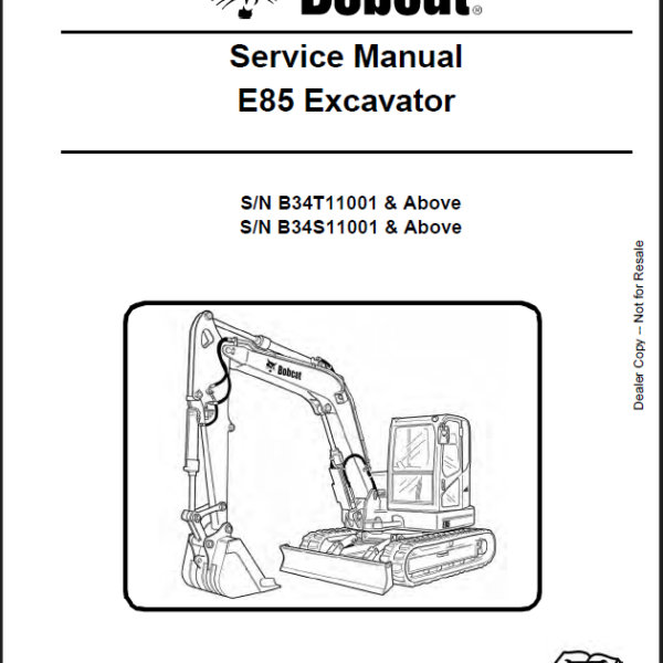 Bobcat E85 Excavator Service Manual (6990617) (SN B34S11001-B34S99999)