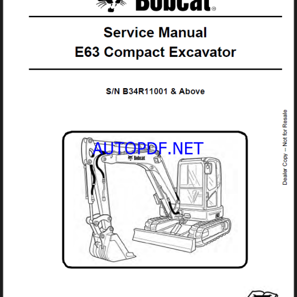 Bobcat E63 Excavator Service Manual (6990613) (SN B34R11001-B34R99999)