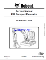Bobcat E62 Excavator Service Manual (6990794) (SN B34P11001-B34P99999)
