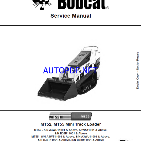 Bobcat MT52 Loader Mini Track Service Manual (6986859) (SN A3WR11001-A3WR99999)