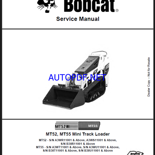 Bobcat MT52 Loader Mini Track Service Manual (6986859) (SN A3WS11001-A3WS99999)